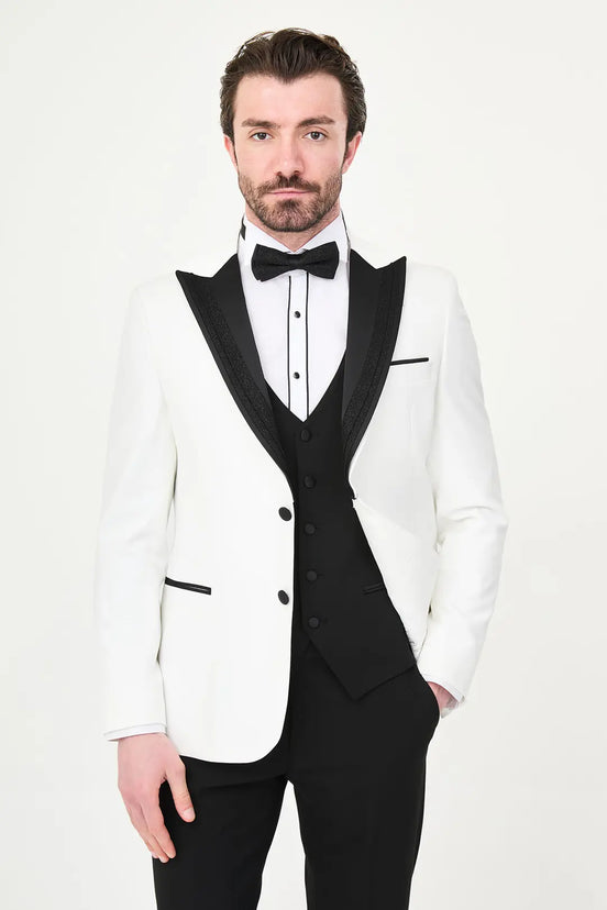 Glitter Peak Lapel White Tuxedo