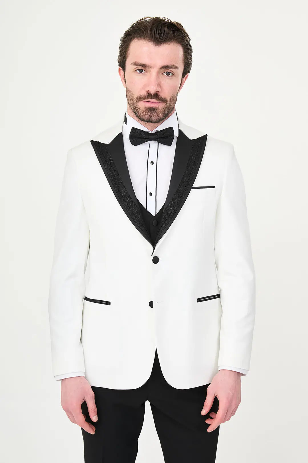 Glitter Peak Lapel White Tuxedo