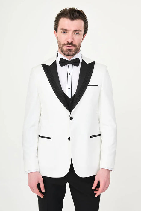 Glitter Peak Lapel White Tuxedo