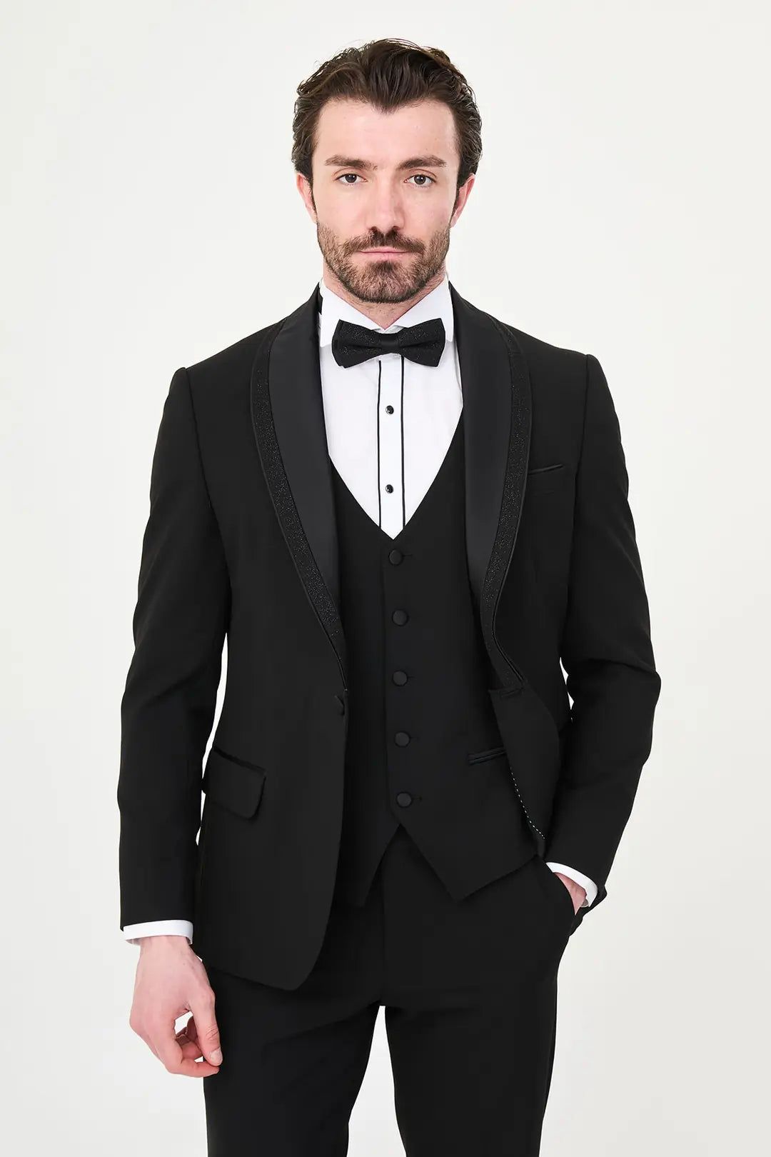 Glitter Shawl Lapel Black Tuxedo