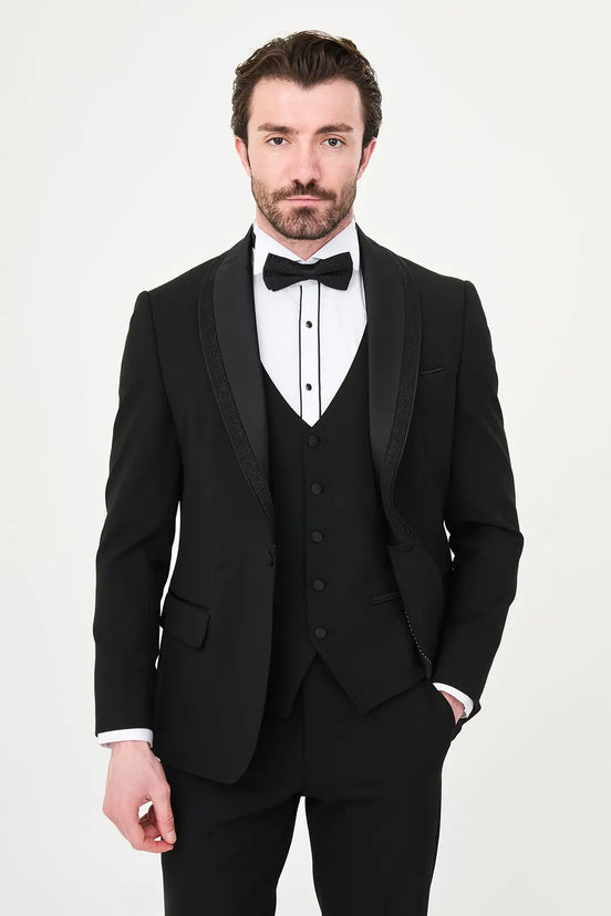 Glitter Shawl Lapel Black Tuxedo