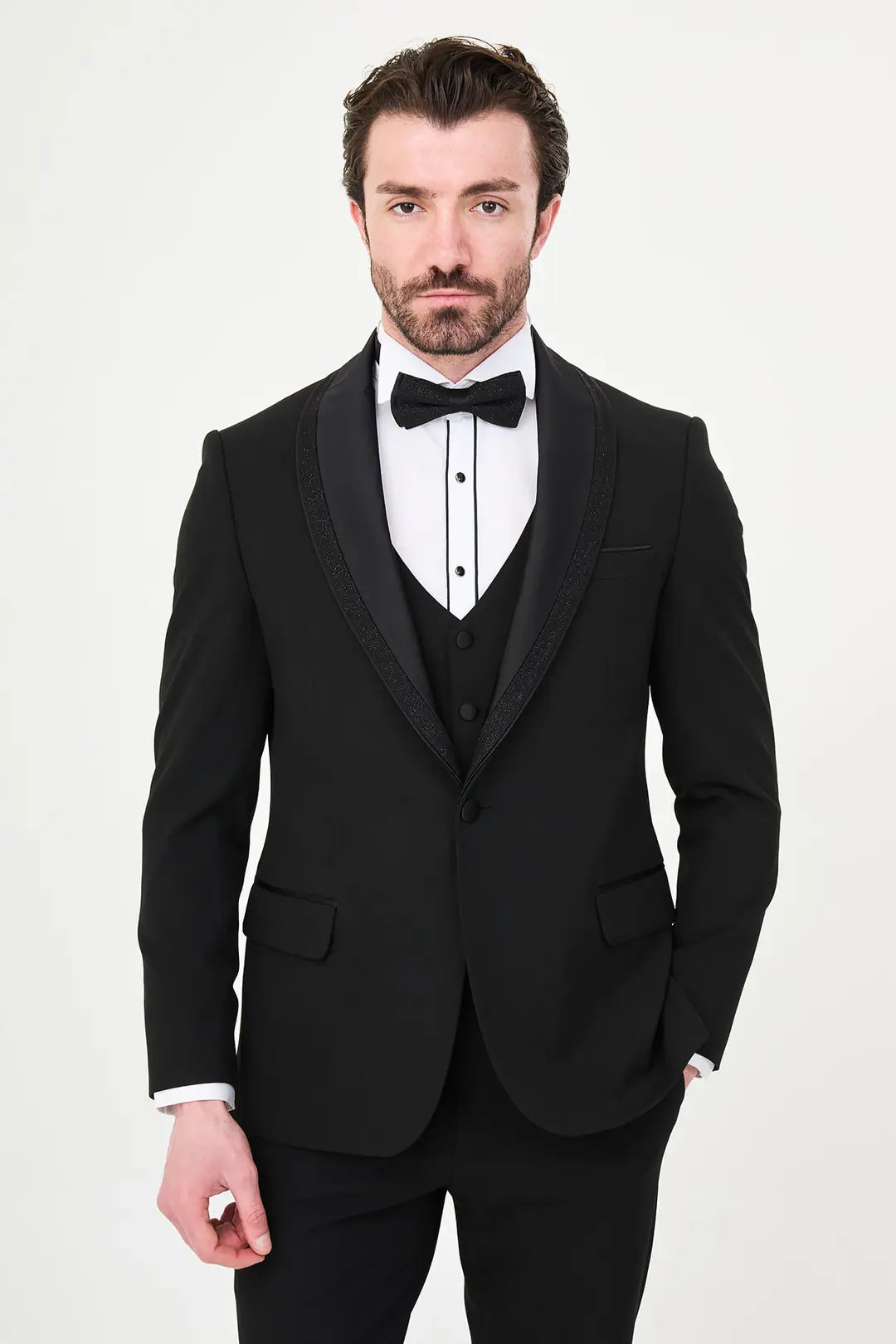 Glitter Shawl Lapel Black Tuxedo
