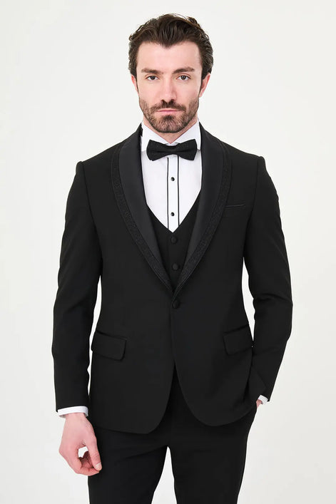 Glitter Shawl Lapel Black Tuxedo