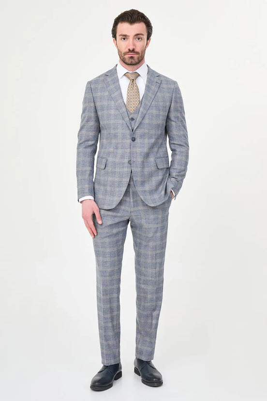 Navy Slim Fit Check Suit