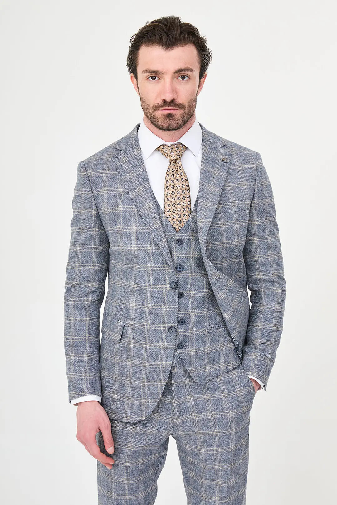 Navy Slim Fit Check Suit