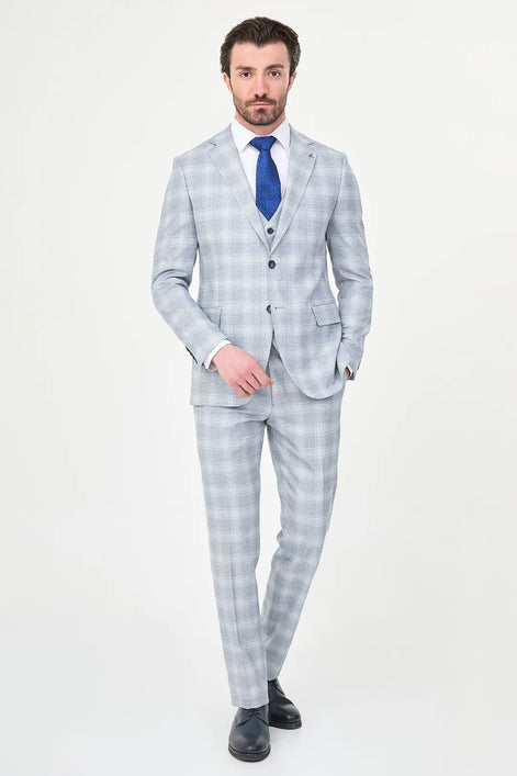 Navy Slim Fit Plaid Suit