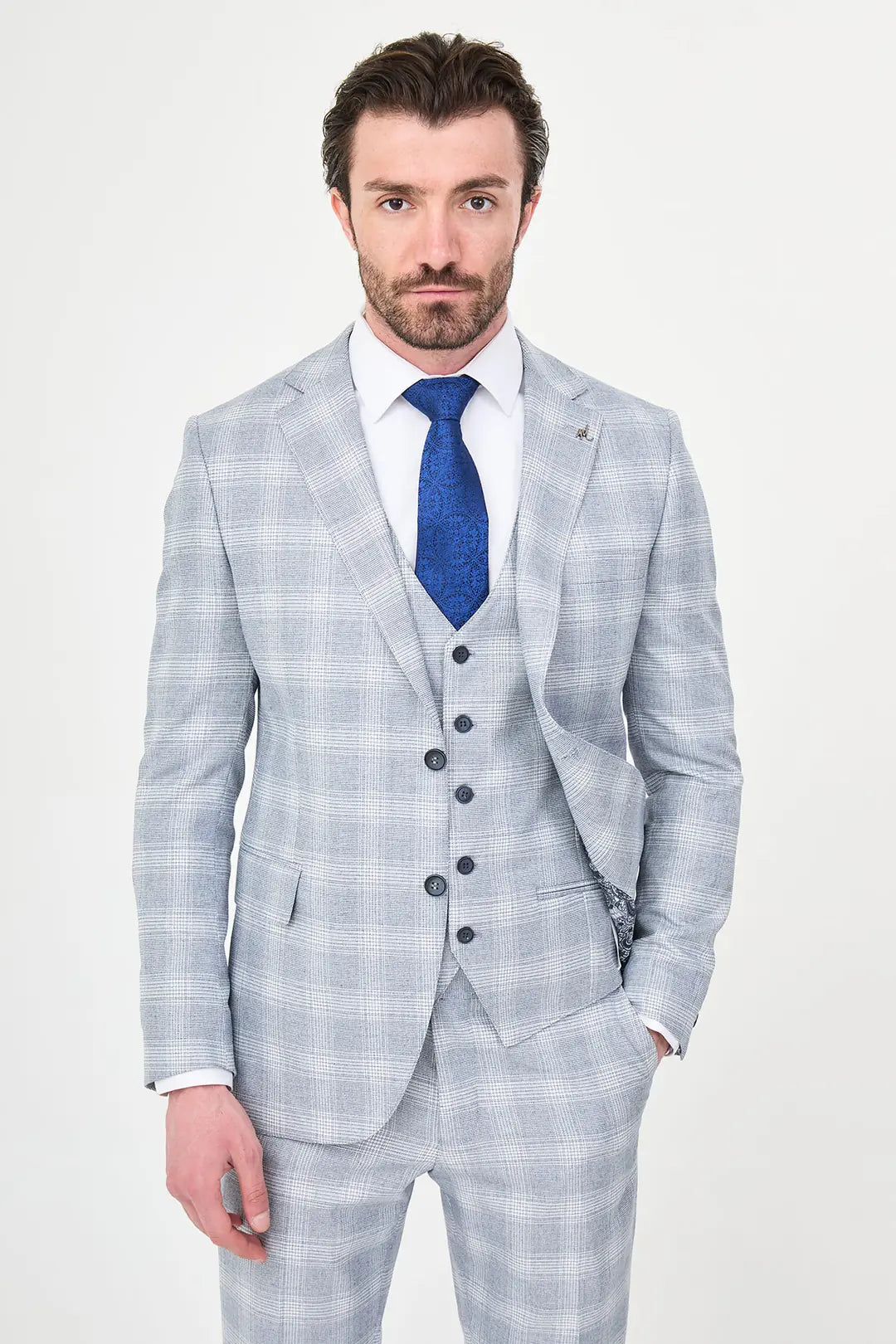 Navy Slim Fit Plaid Suit