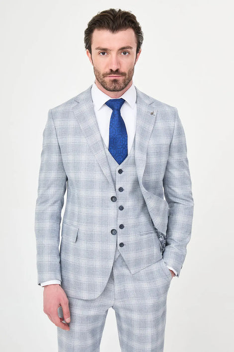 Navy Slim Fit Plaid Suit
