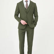 Olive Three-Piece Slim Fit Suit