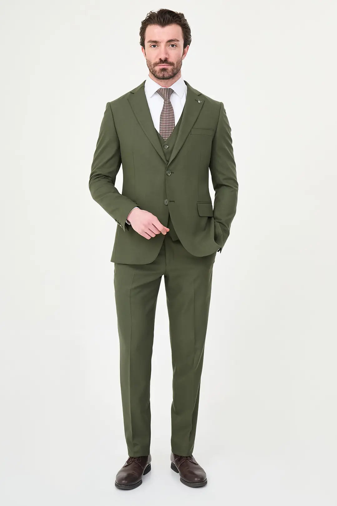 Olive Three-Piece Slim Fit Suit