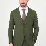 Olive Green Three-Piece Slim Fit Suit