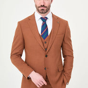 Rust Three Piece Slim Fit Linen Suit