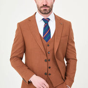 Rust Three Piece Slim Fit Linen Suit