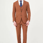 Rust Three Piece Slim Fit Linen Suit