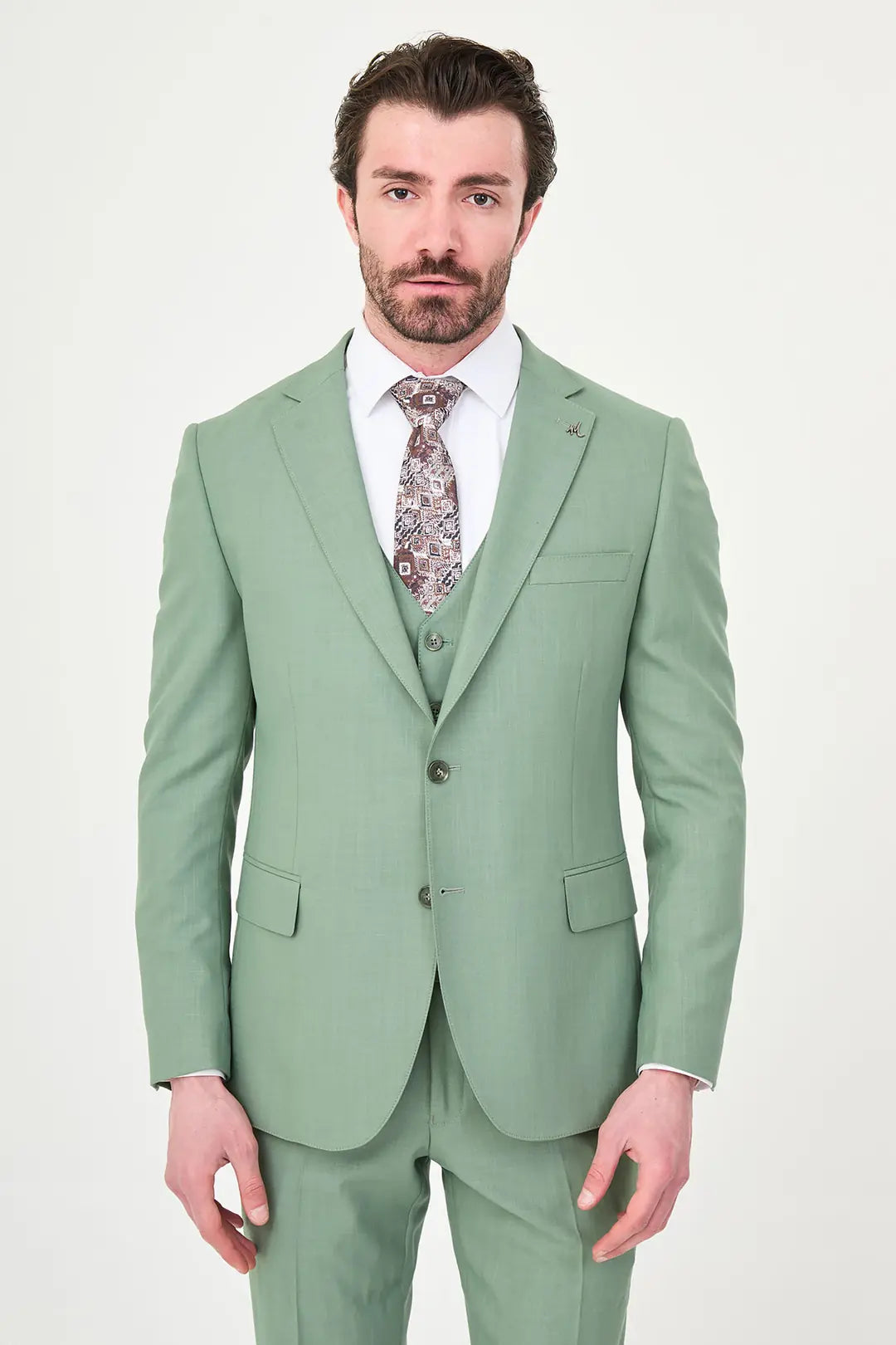 Sage Green Three-Piece Slim Fit Suit