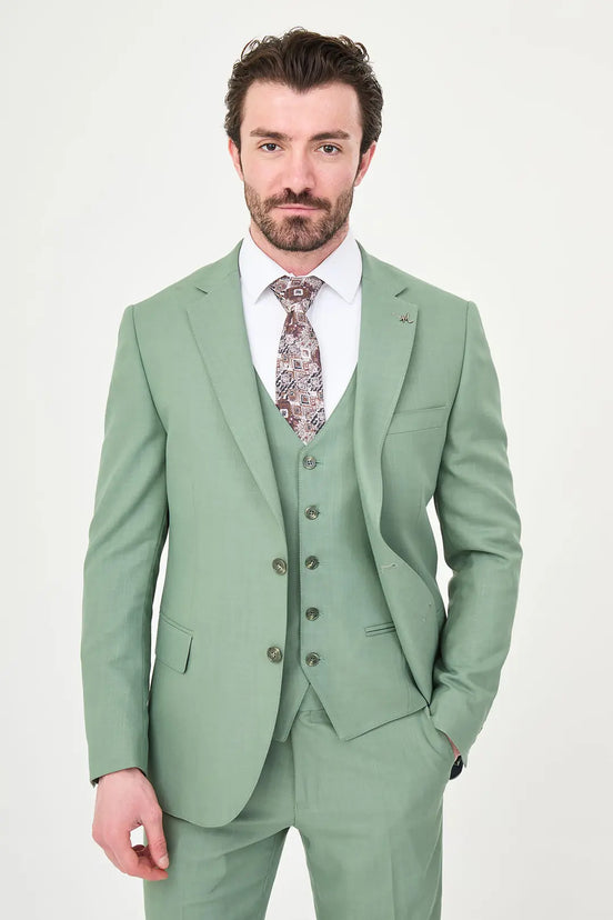 Sage Green Three-Piece Slim Fit Suit