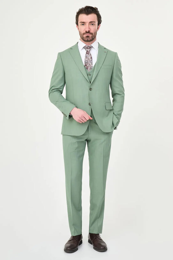 Sage Green Three-Piece Slim Fit Suit