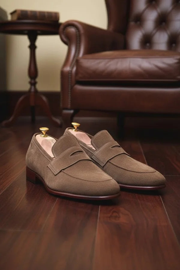 Elko Brown Penny Suede Loafers