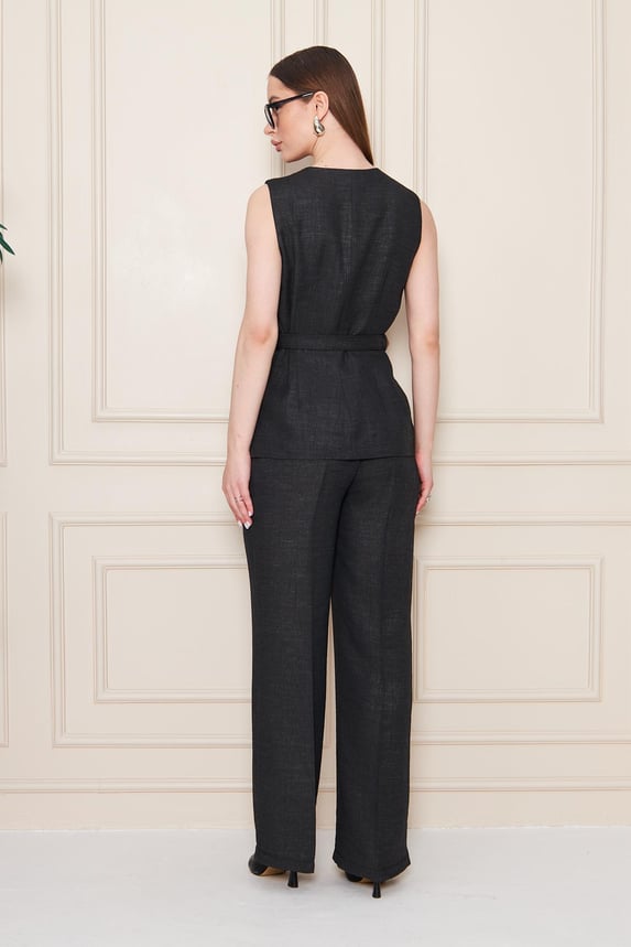 Embossed Linen Women Black Suit