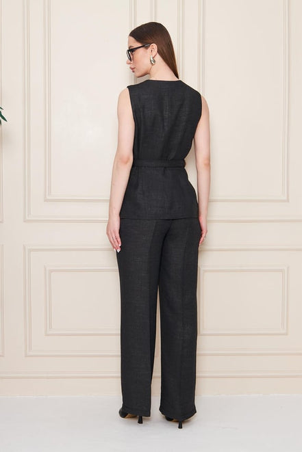 Embossed Linen Women Black Suit