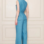 Embossed Linen Women Blue Suit