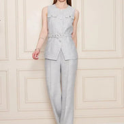Embossed Linen Women Gray Suit