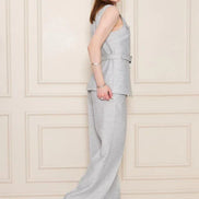 Embossed Linen Women Gray Suit