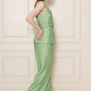 Embossed Linen Women Green Suit