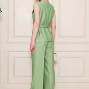 Embossed Linen Women Green Suit