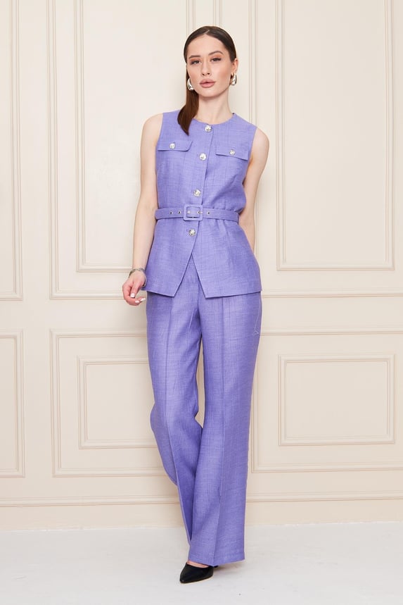 Embossed Linen Women Lavender Suit