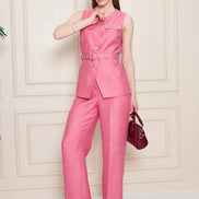 Embossed Linen Women Pink Suit