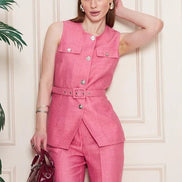 Embossed Linen Women Pink Suit