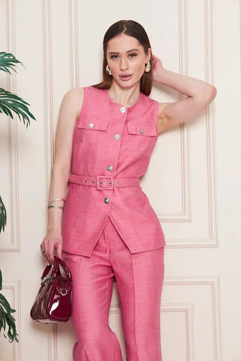 Embossed Linen Women Pink Suit