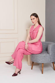 Embossed Linen Women Pink Suit