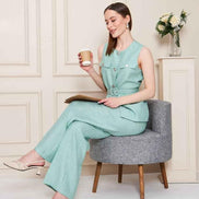 Embossed Linen Women Sage Green Suit