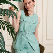 Embossed Linen Women Sage Green Suit