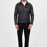 Faux Leather Trucker Jacket Black