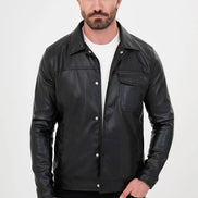 Black Faux Leather Trucker Jacket