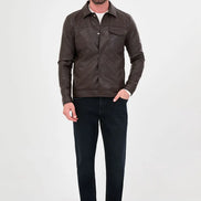 Brown Faux Leather Trucker Jacket