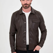 Faux Leather Trucker Jacket Brown
