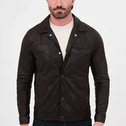 Faux Leather Trucker Jacket Coffee