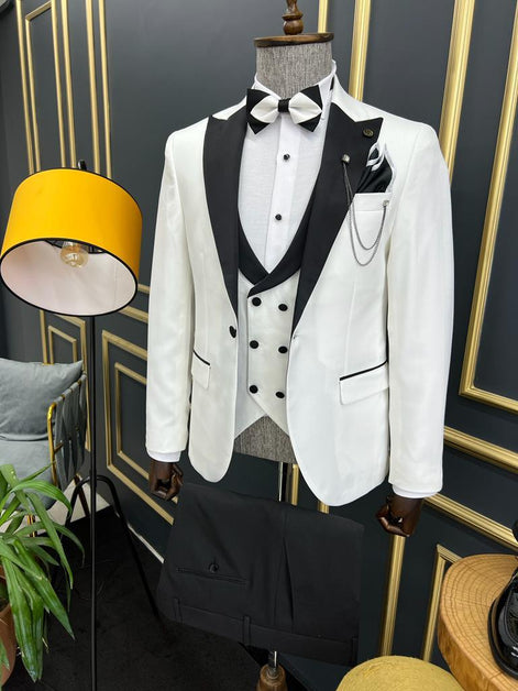 Ely Slim Fit Peak Lapel White Tuxedo
