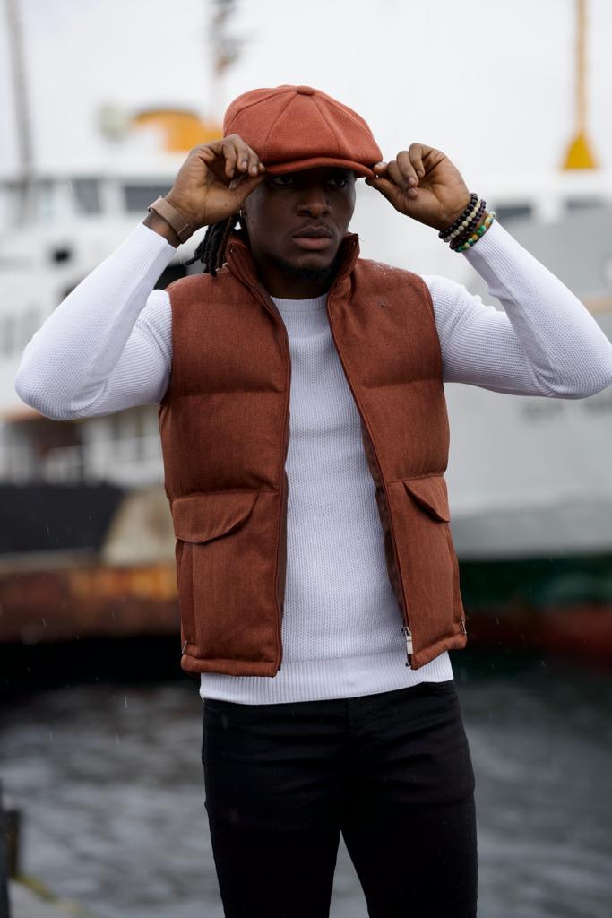 Akron Rust Brown Slim Fit Zipper Puffer Vest