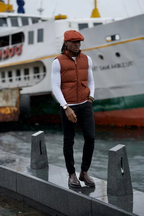 Akron Rust Brown Slim Fit Zipper Puffer Vest