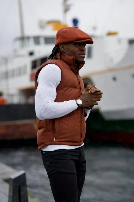 Akron Rust Brown Slim Fit Zipper Puffer Vest