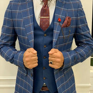 Alexandria Blue Slim Fit Peak Lapel Plaid Suit