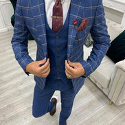 Alexandria Blue Slim Fit Peak Lapel Plaid Suit