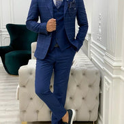 Alexandria Indigo Slim Fit Peak Lapel Plaid Suit