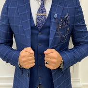 Alexandria Indigo Slim Fit Peak Lapel Plaid Suit