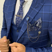 Alexandria Indigo Slim Fit Peak Lapel Plaid Suit
